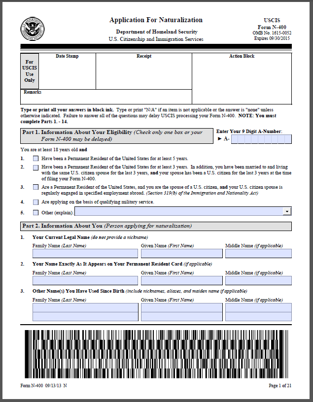 Free Printable N 400 Form Printable Forms Free Online